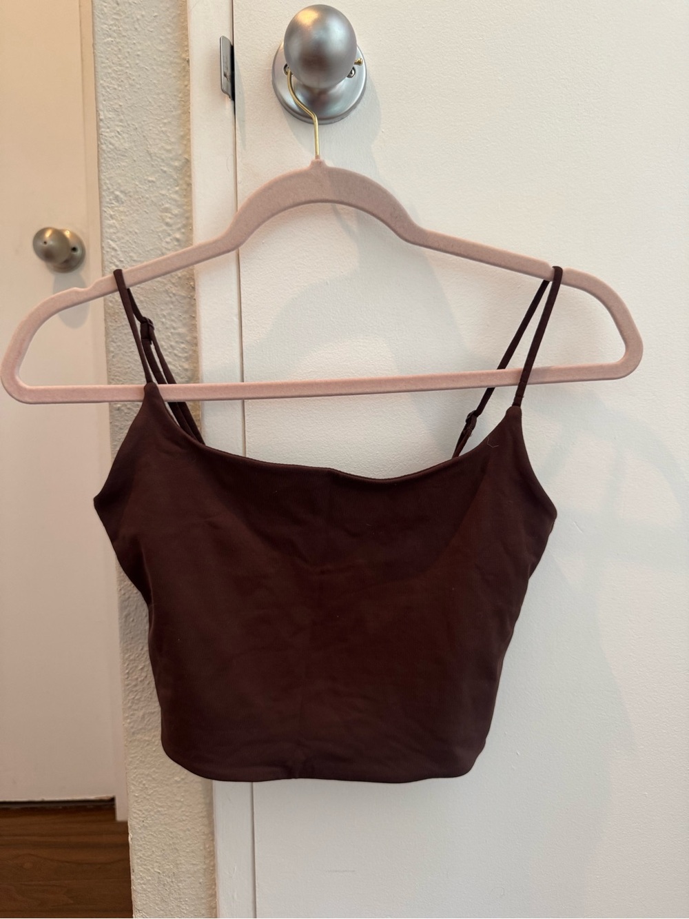 Women's Babaton Contour Chocolate Brown Spaghetti Strap Crop Tank Top